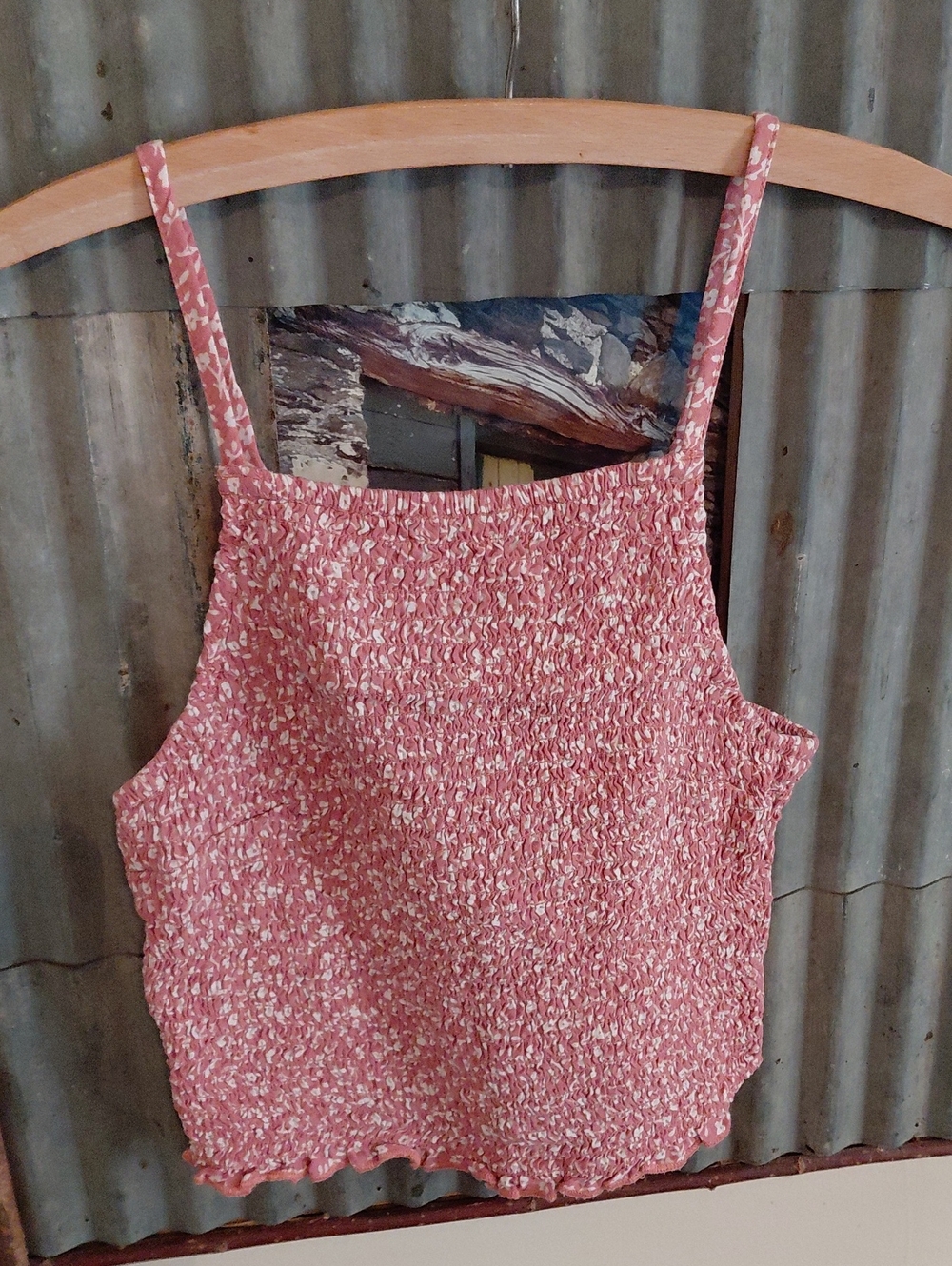 Vintage Hollister Dusty Rose/White Floral Smocked Camisole